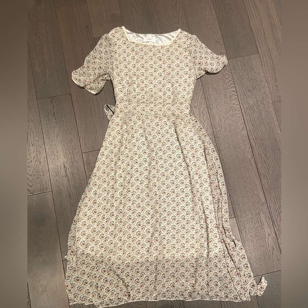 Korean floral midi tie dress